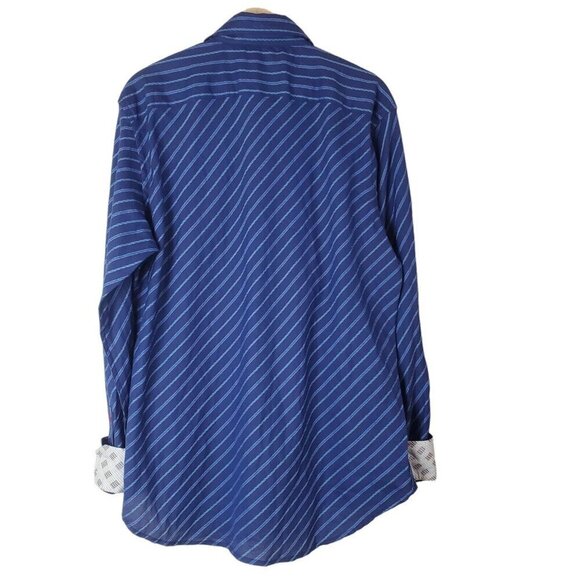 Robert Graham Shirt Mens XL Flip Cuff Blue Check Long Sleeve Button Up Cotton - Picture 2 of 15